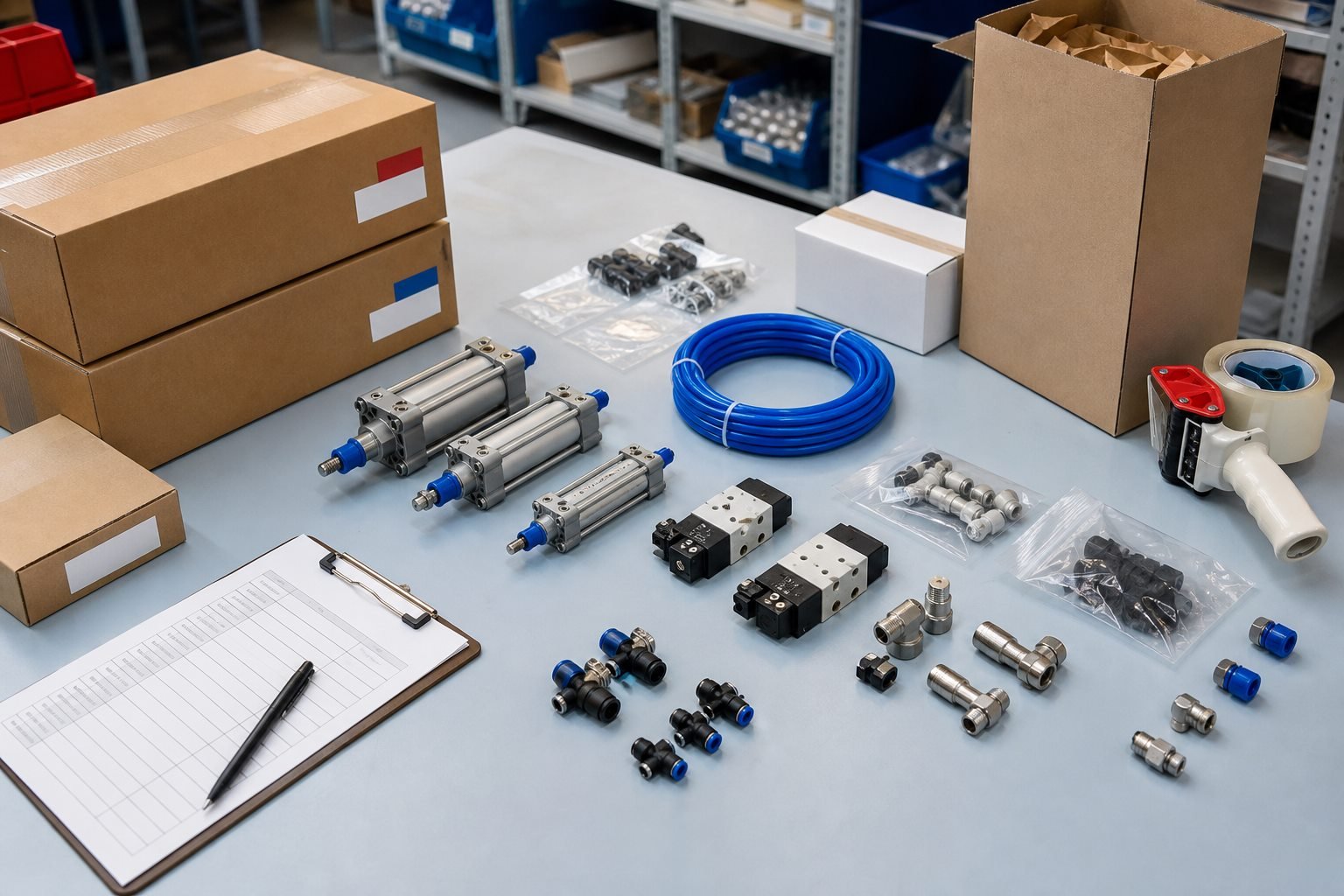 Pneumatic component order and packaging coordination